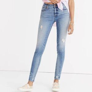 Madewell 9" High Rise Skinny Jeans Denim Size 25 Destructed Hem Distressed